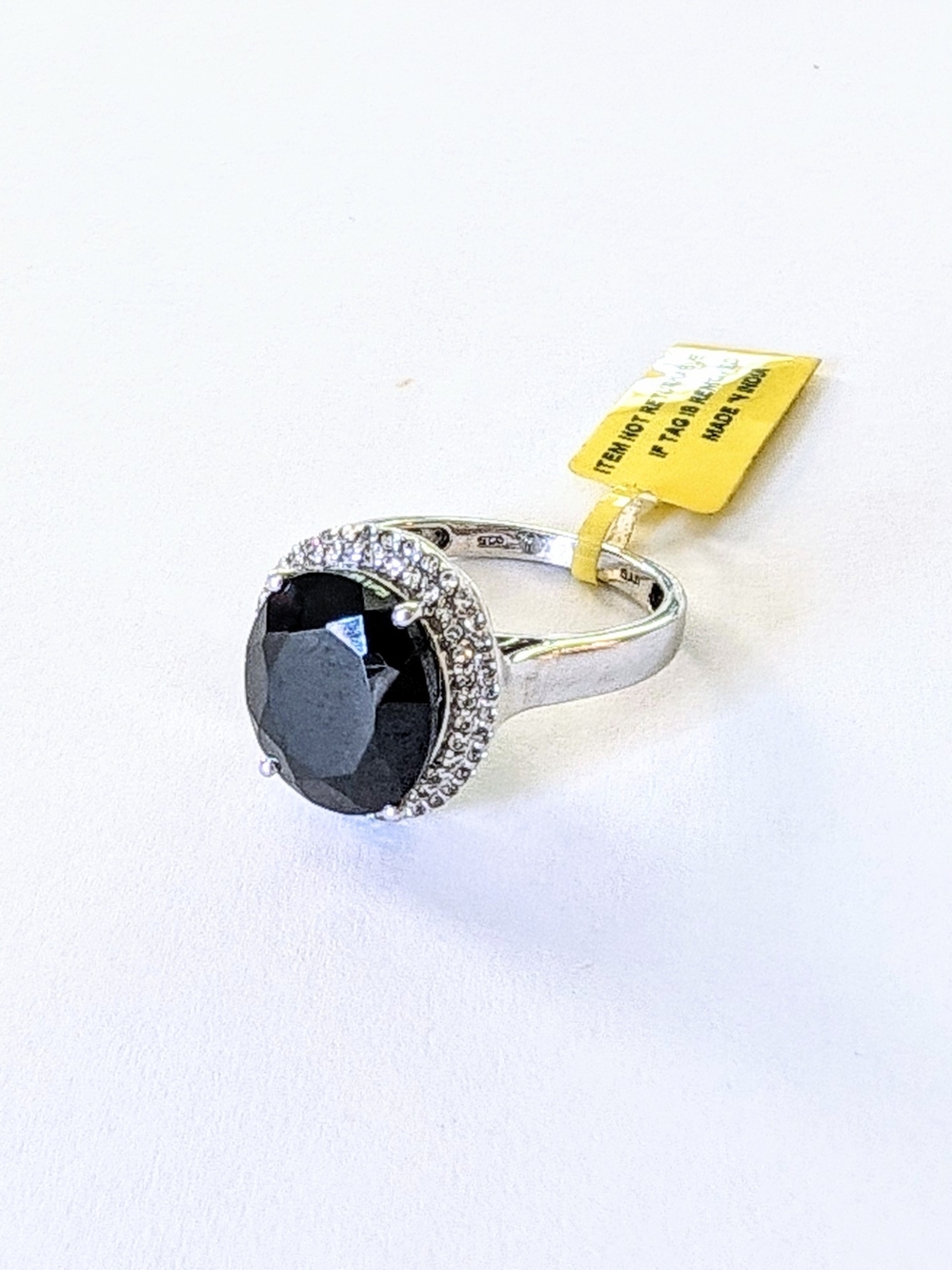 Sterling Silver Faceted Oval Onyx C.Z. Halo Cocktail Statement Ring Size 10